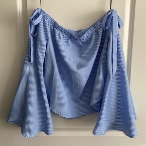 Off The Shoulder Striped Bell Sleeve Top